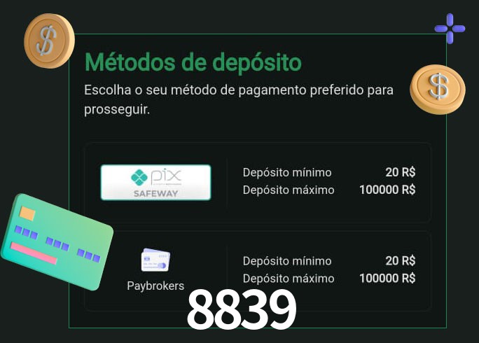 O cassino 8839 oferece uma grande variedade de métodos de pagamento